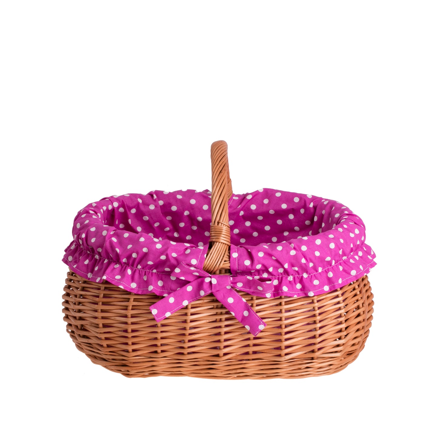 Wendissa kosz na zakupy z rączką wiklinową i różowym obszyciem TheWickerStories