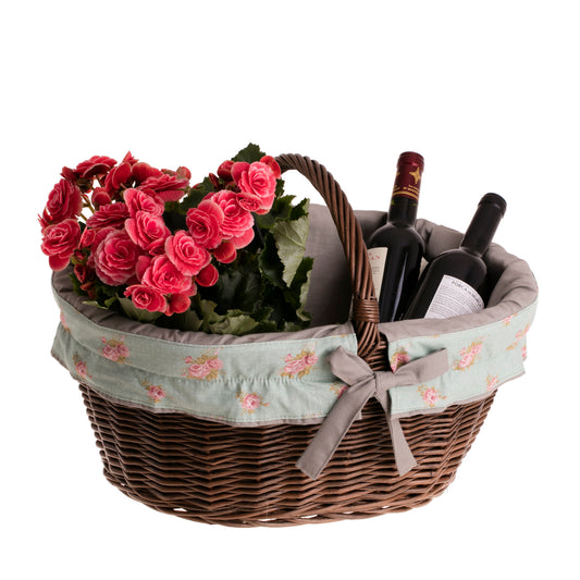 Walerissa kosz na zakupy z rączką wiklinową i szarym obszyciem TheWickerStories