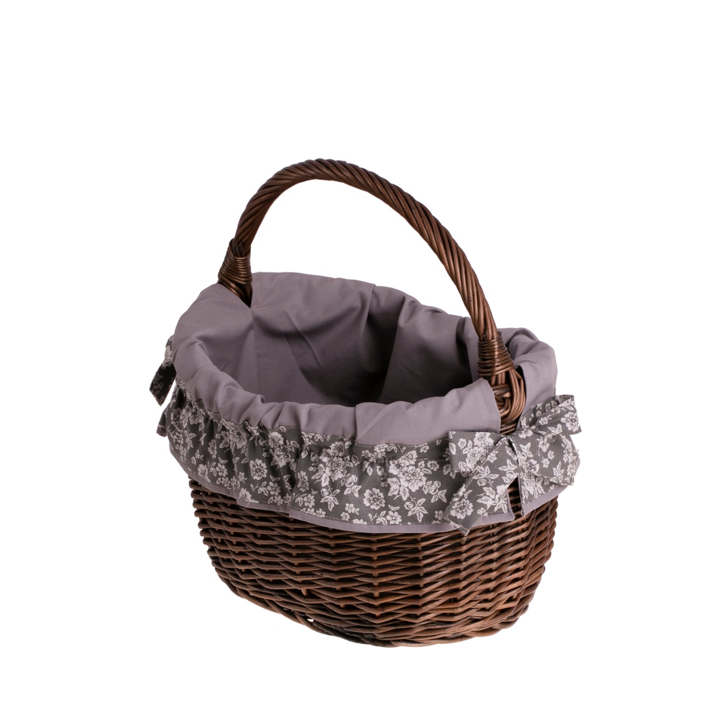 Wavellia wiklinowy kosz na zakupy z szarym obszyciem, z rączką TheWickerStories