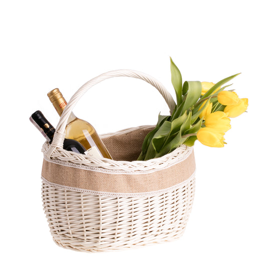 Wavellia wiklinowy kosz na zakupy z jutowym obszyciem, z rączką TheWickerStories