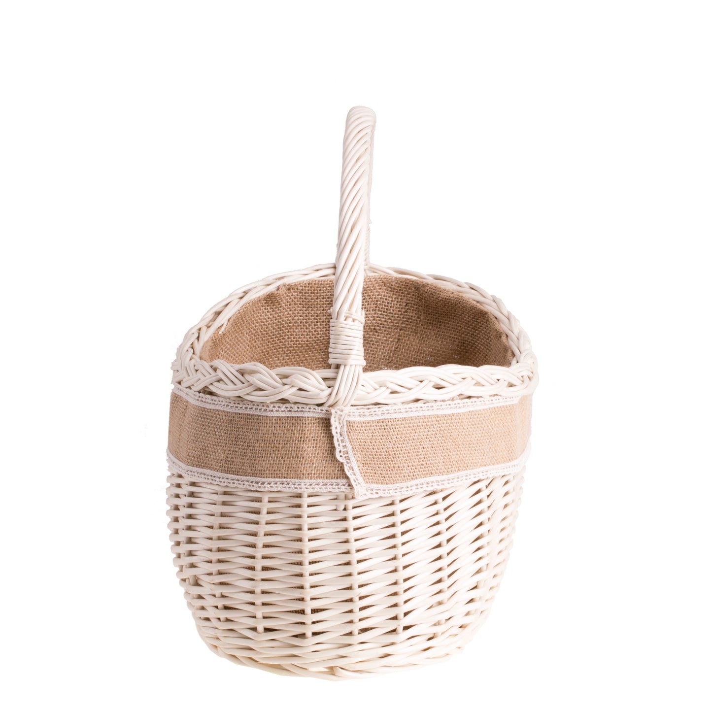 Wavellia wiklinowy kosz na zakupy z jutowym obszyciem, z rączką TheWickerStories