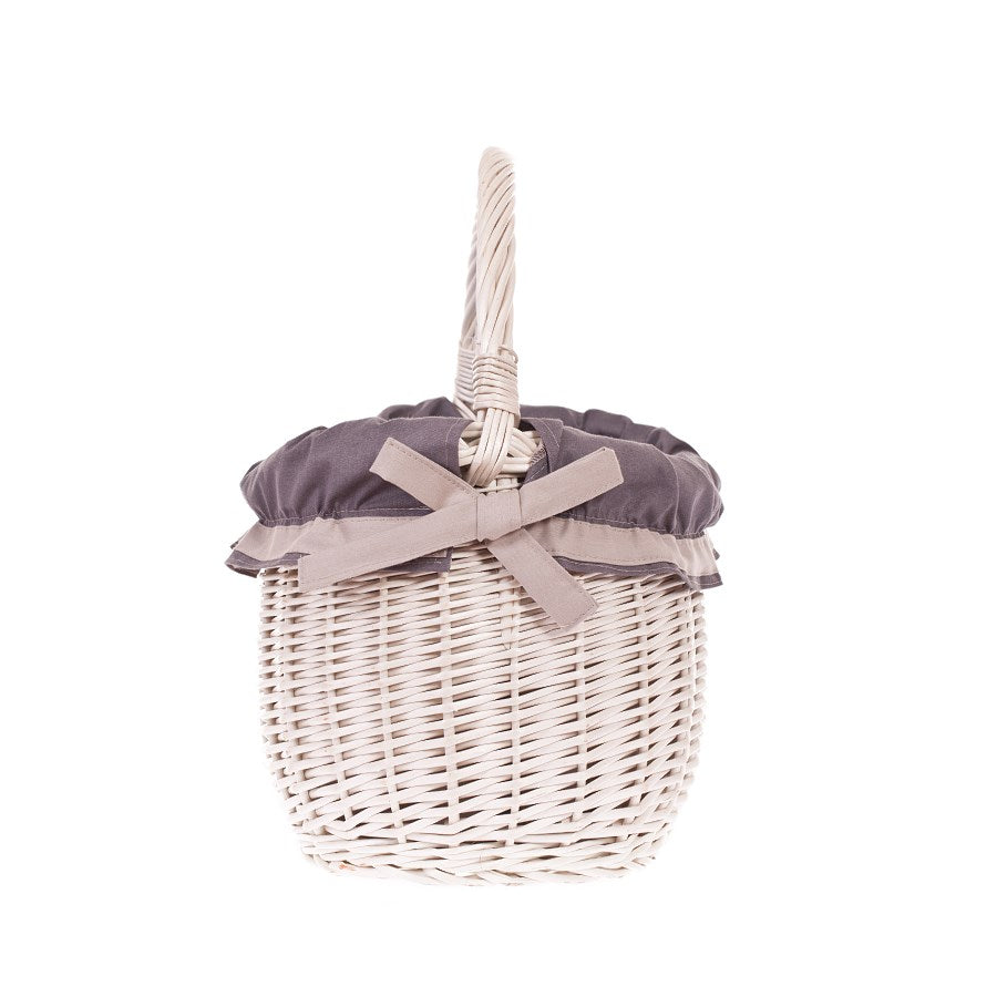 Wavellia wiklinowy kosz na zakupy z szarym obszyciem, z rączką TheWickerStories