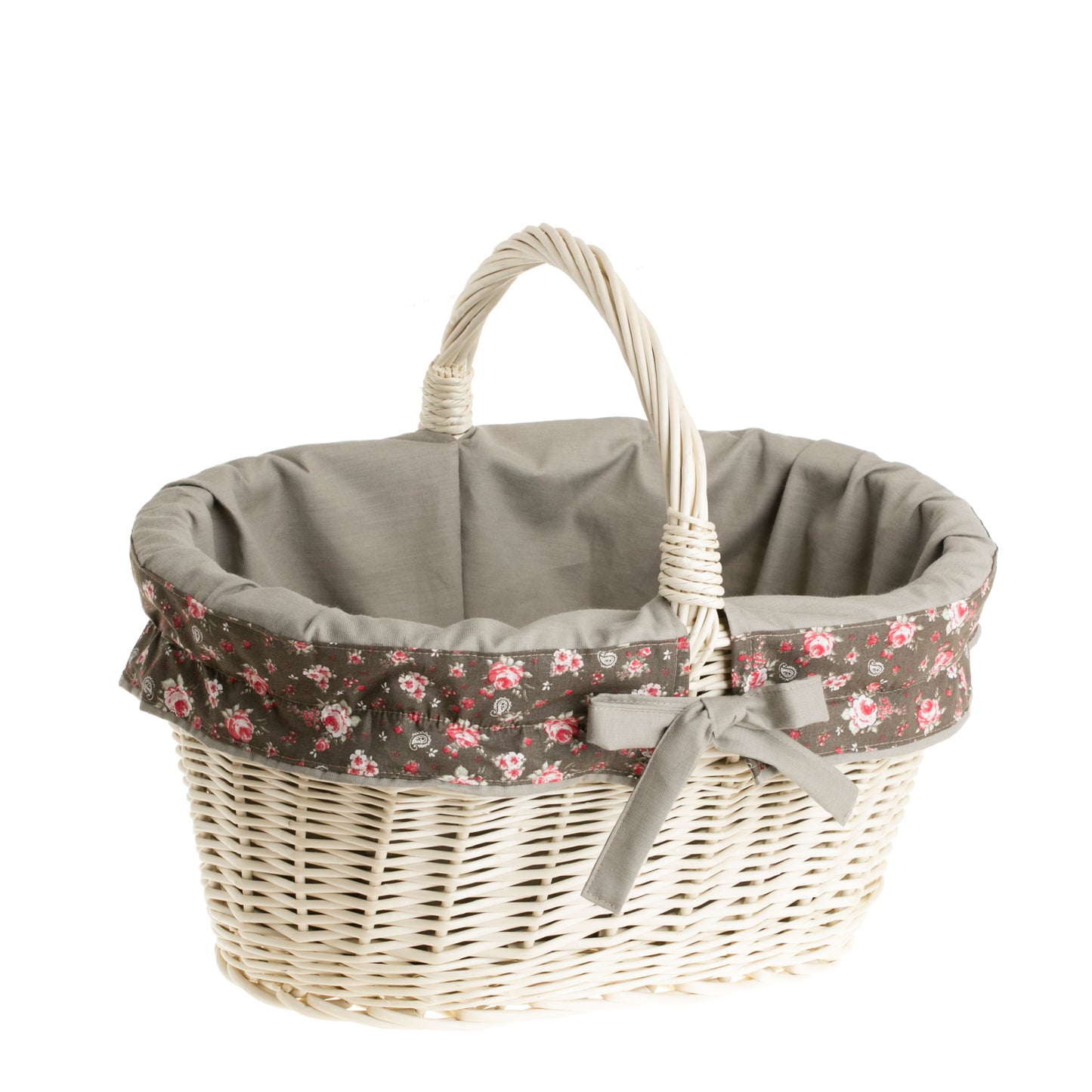 Walerissa kosz na zakupy z rączką wiklinową i szarym obszyciem TheWickerStories