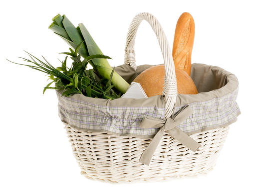 Walerissa wiklinowy kosz na zakupy z kremowym obszyciem, z rączką TheWickerStories