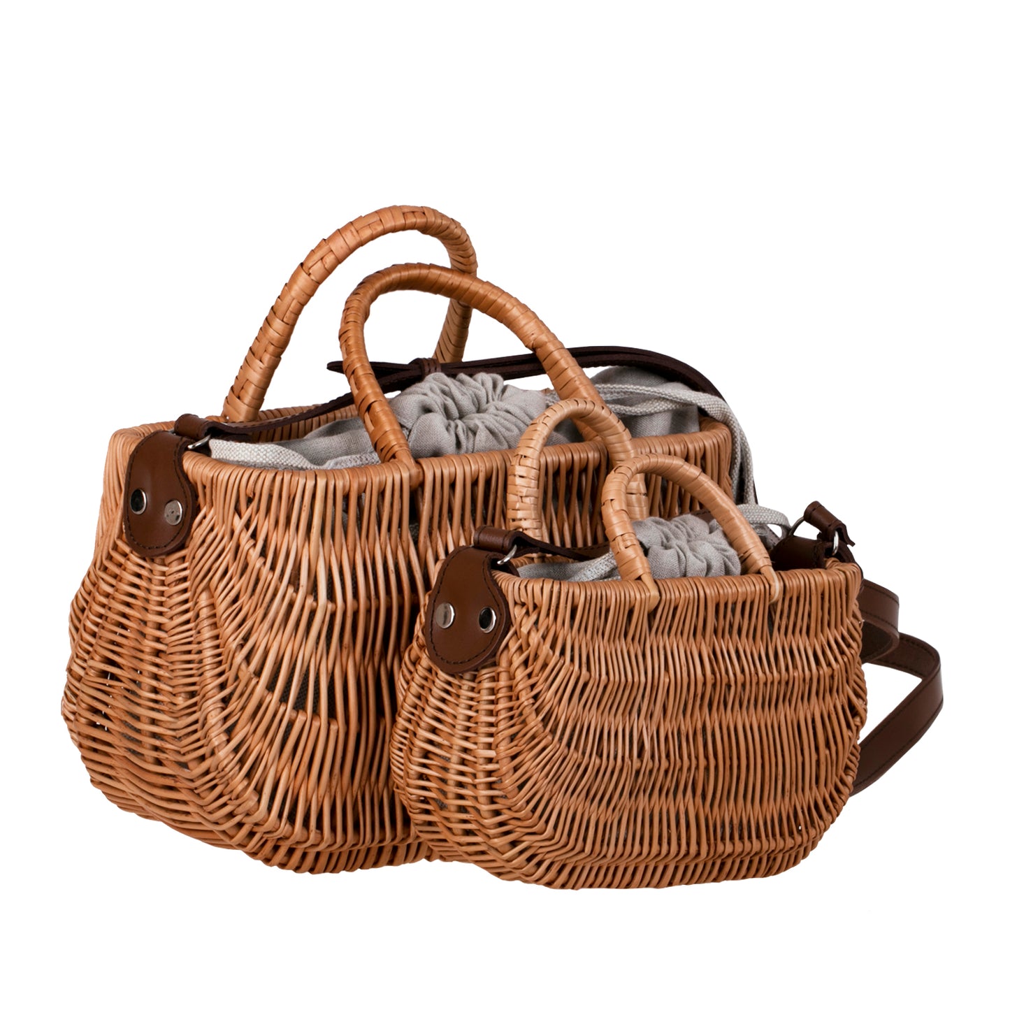 Raja wiklinowa torebka z szarym obszyciem i paskiem TheWickerStories