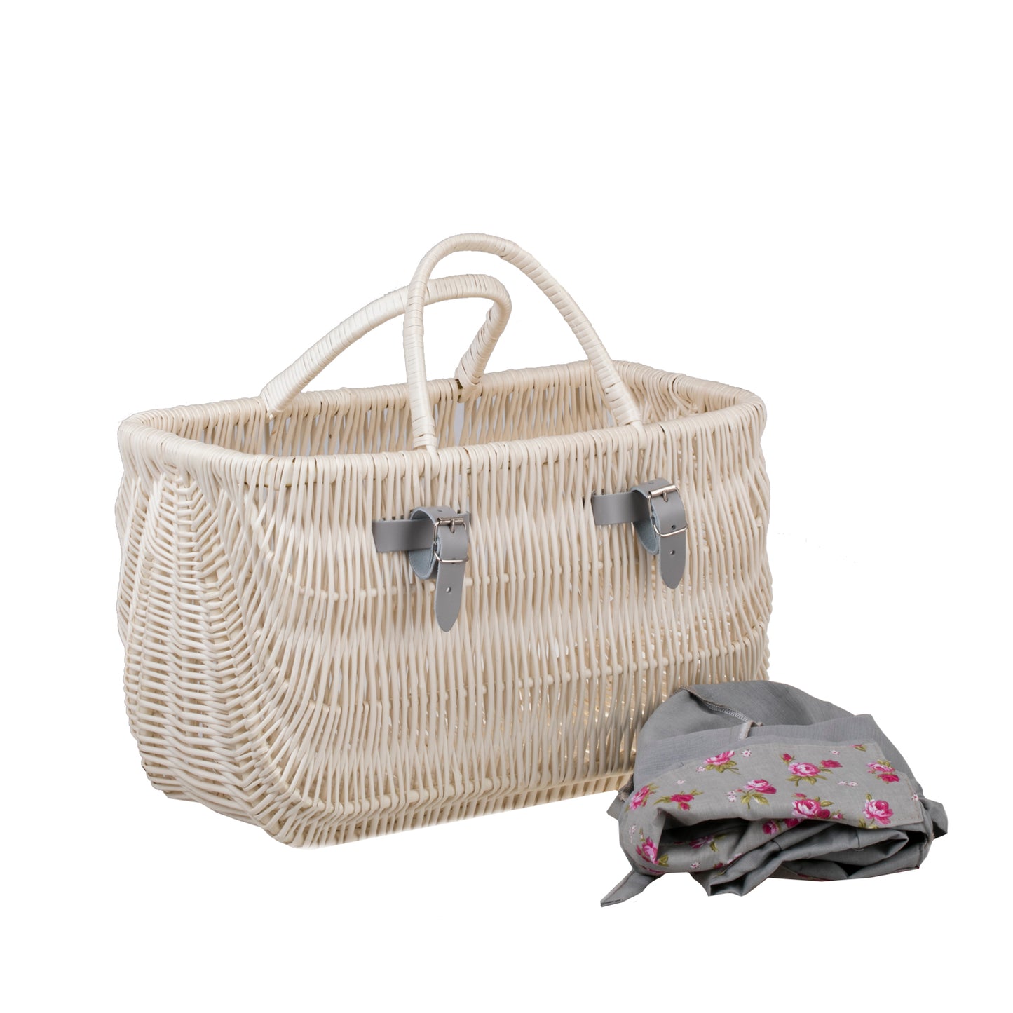 Werlissa wiklinowy kosz na rower z szarym obszyciem, z rączkami TheWickerStories