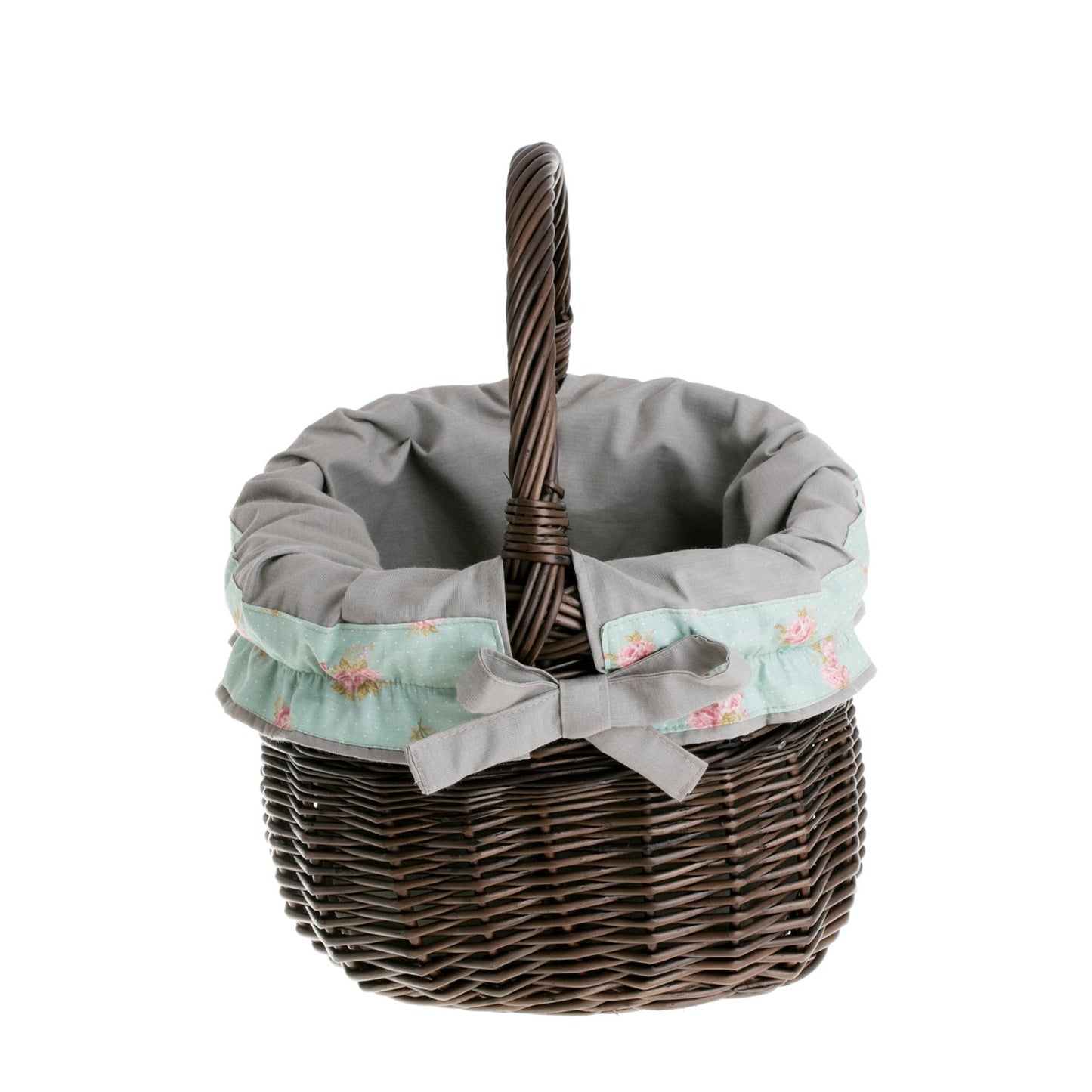 Wictor wiklinowy kosz na zakupy z szarym obszyciem, z rączką TheWickerStories