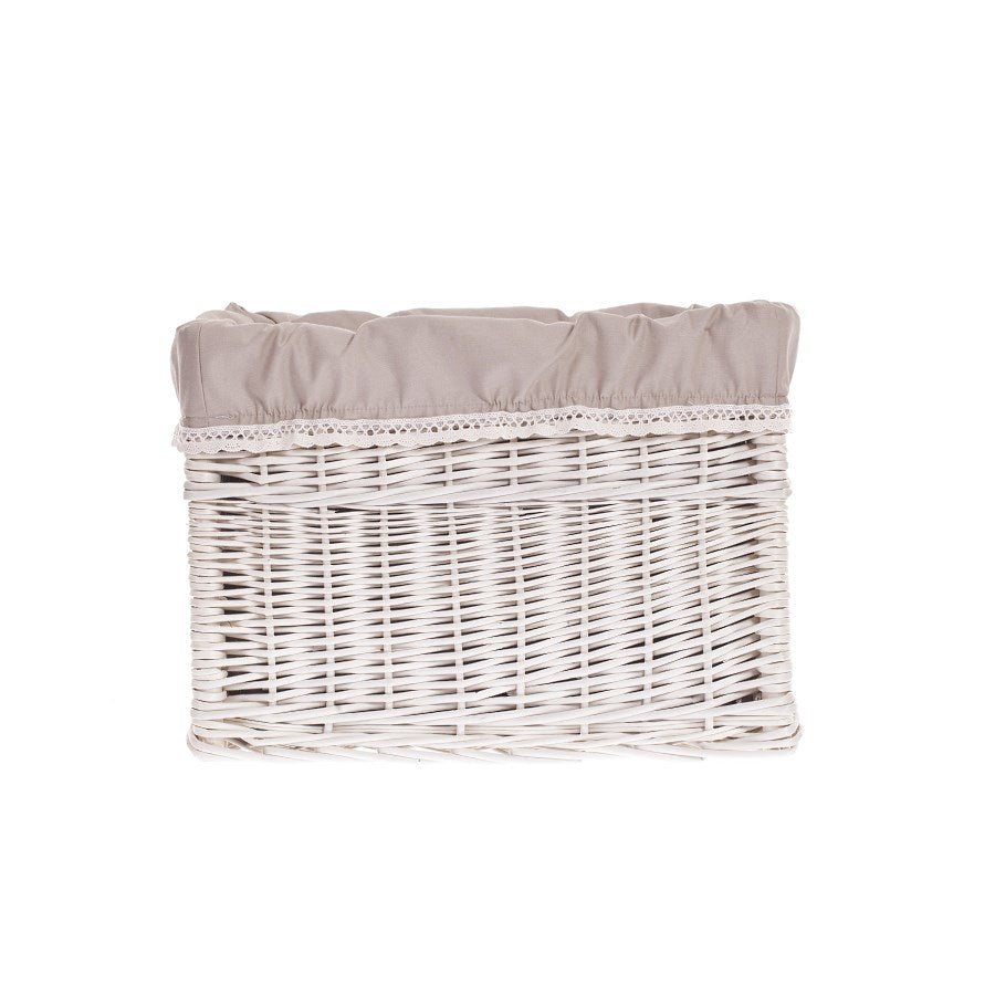 Nova wiklinowy kosz do przechowywania z szarym obszyciem, z kokardką TheWickerStories