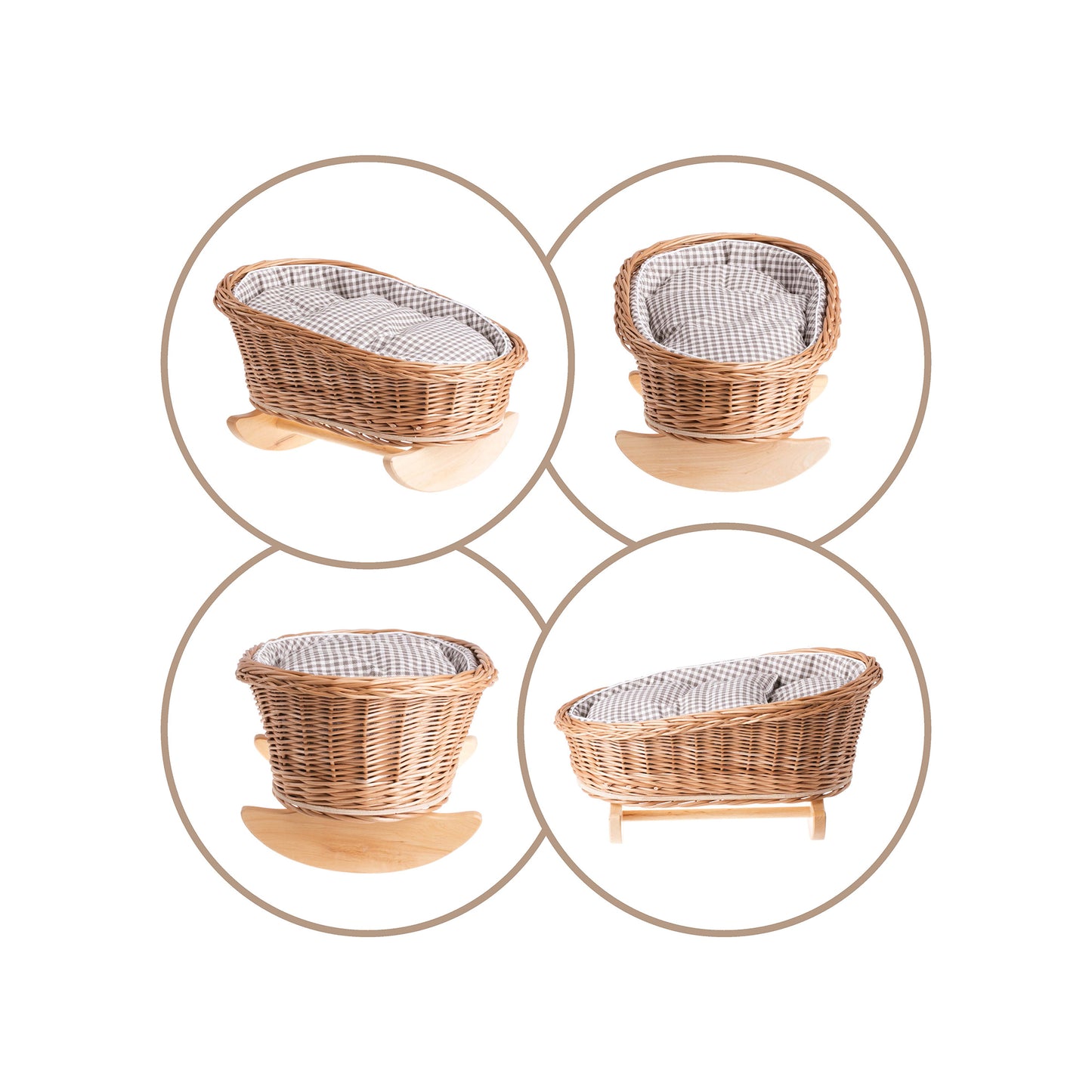 Mimi wiklinowa kołyska dla lalek z brązowym obszyciem, poduszką i kołderką TheWickerStories