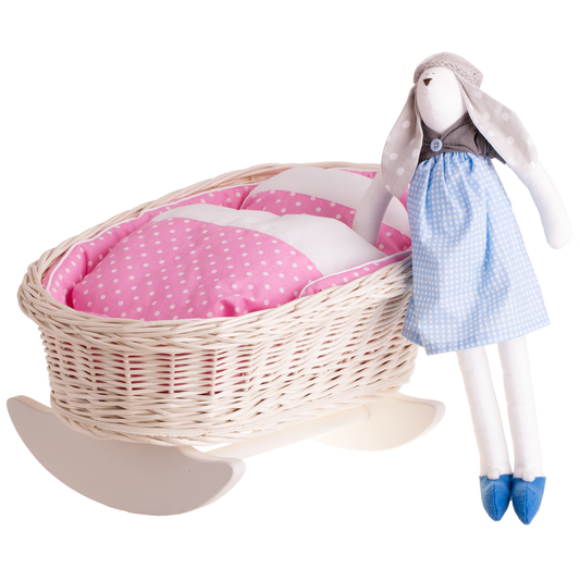 Mimi wiklinowa kołyska z poduszką, kołderką i obszyciem TheWickerStories