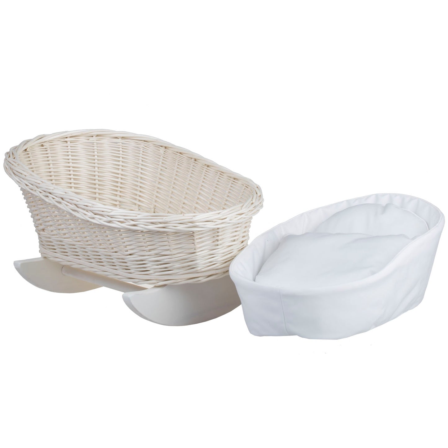 Mimi wiklinowa kołyska dla lalek z białym obszyciem, poduszką i kołderką TheWickerStories