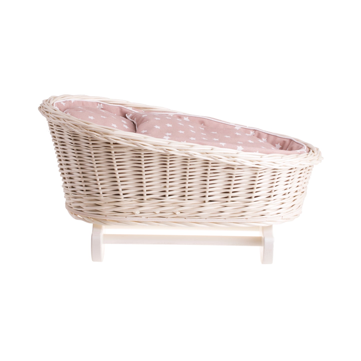 Mimi wiklinowa kołyska dla lalek z beżowym obszyciem, poduszką i kołderką TheWickerStories