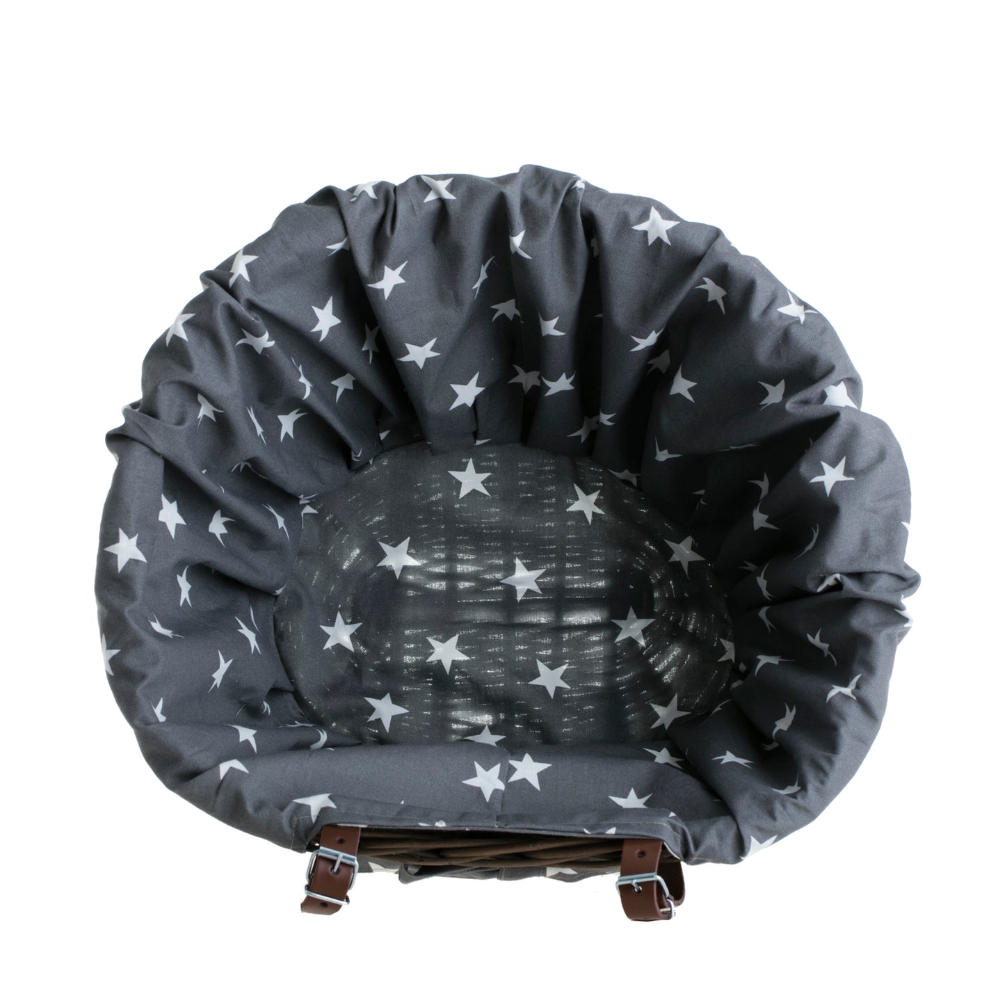 Paulus wiklinowy kosz na rower z niebieskim obszyciem, z paskami do kierownicy TheWickerStories