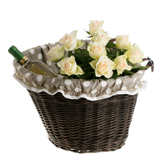 Paulus wiklinowy kosz na rower z beżowym obszyciem, na kierownicę TheWickerStories