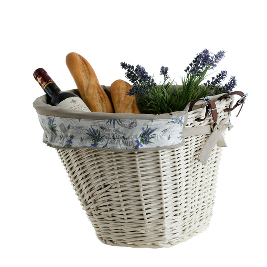 Paulus wiklinowy kosz na rower z beżowym obszyciem, z paskami TheWickerStories