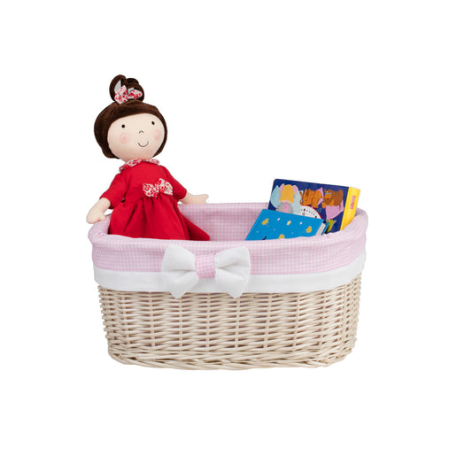 Nestor wiklinowy koszyczek z różowym obszyciem TheWickerStories