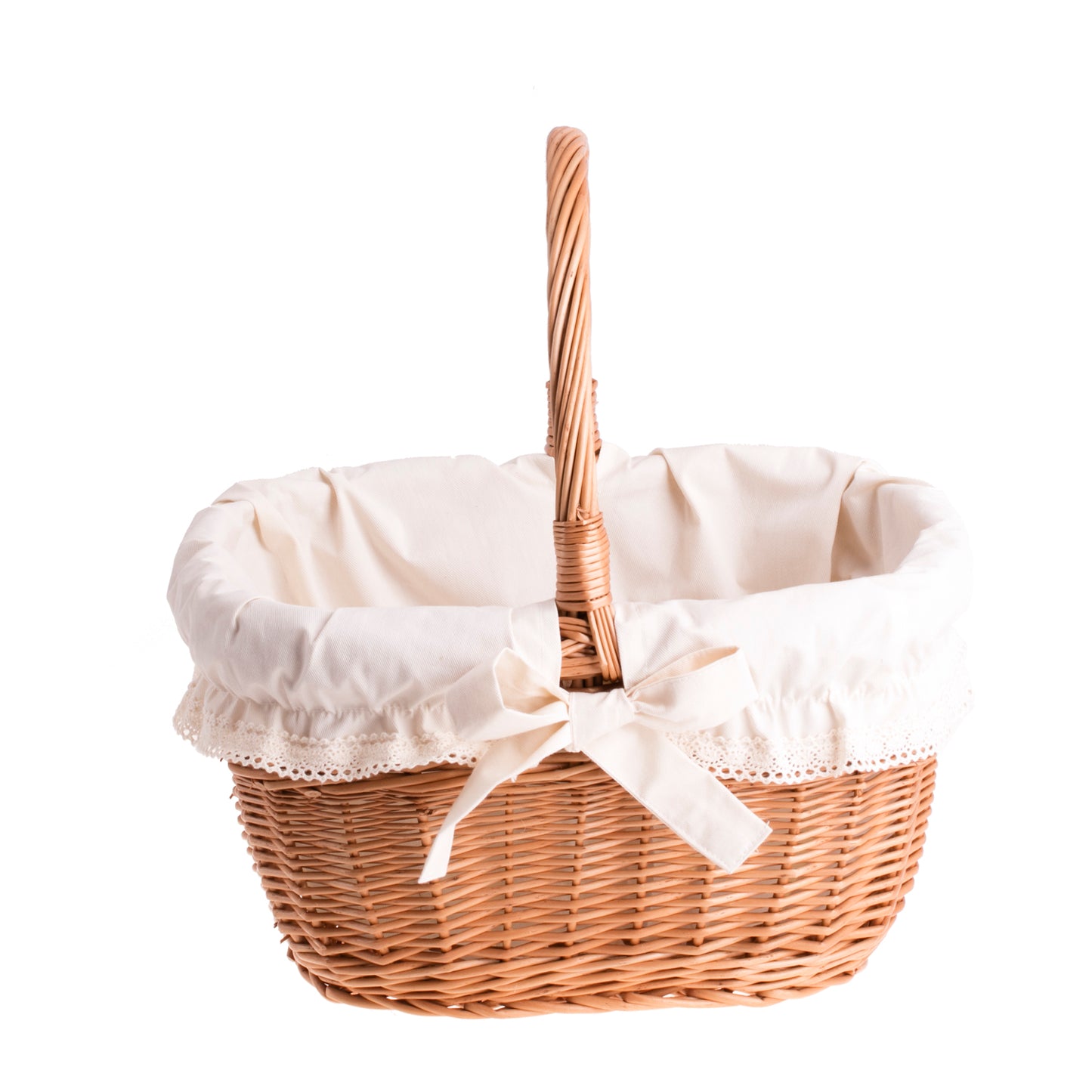 Zoneria wiklinowy kosz prezentowy z kremowym obszyciem, z rączką TheWickerStories