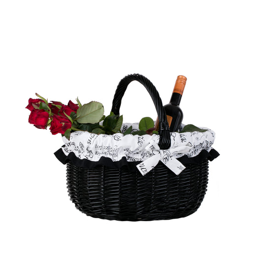 Werburga kosz na zakupy z rączką wiklinową i białym obszyciem TheWickerStories