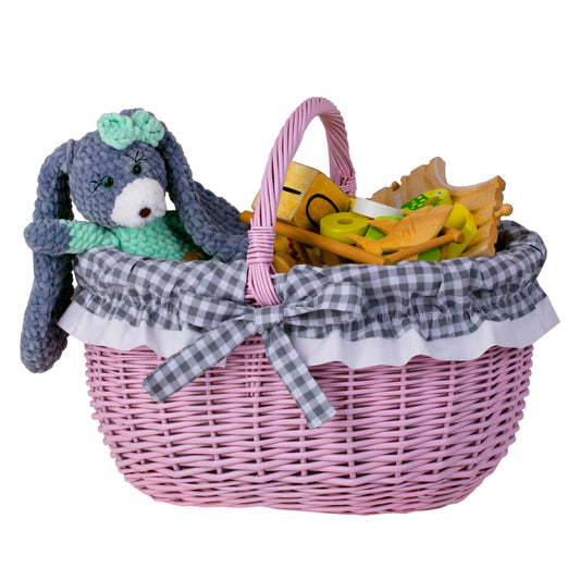 Werburga kosz na zakupy z rączką wiklinową i szarym obszyciem TheWickerStories