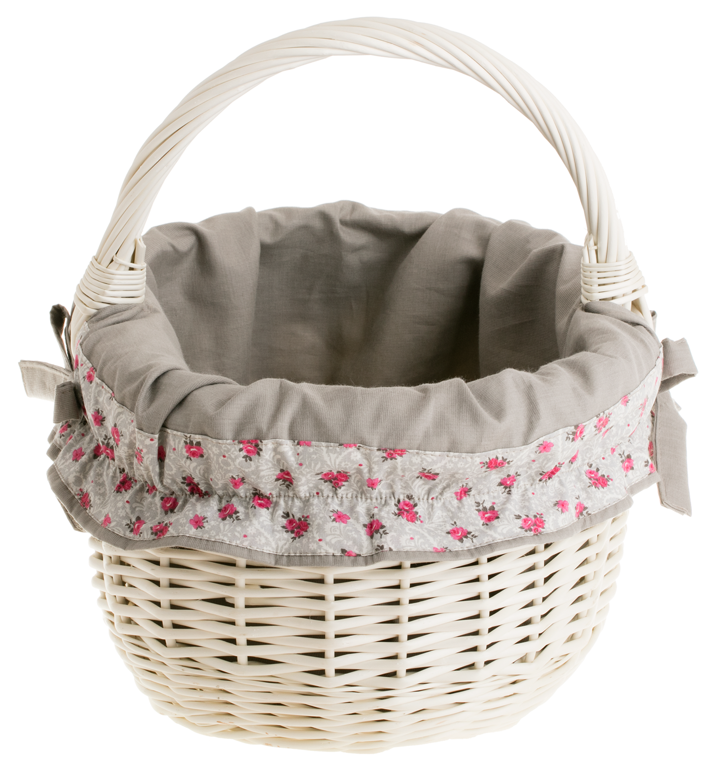 Werburga kosz na zakupy z rączką wiklinową i szarym obszyciem TheWickerStories