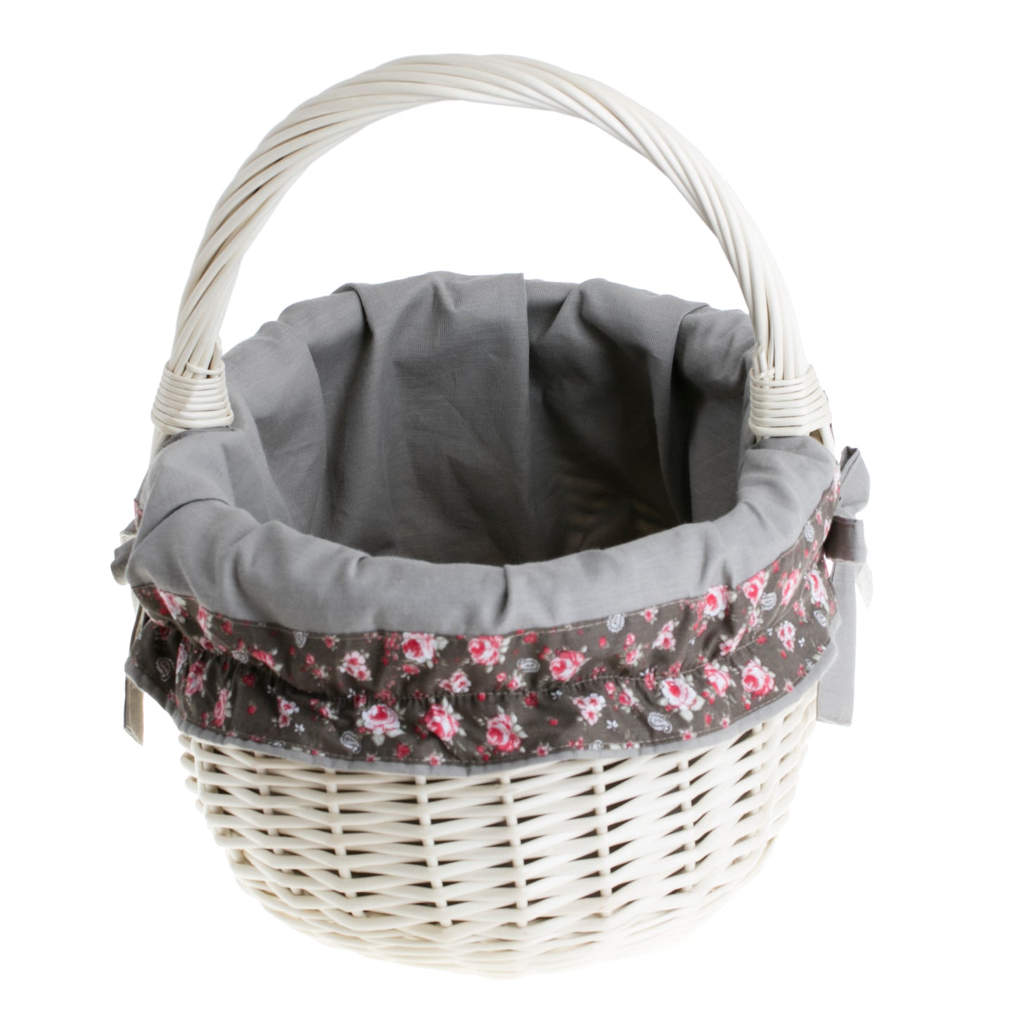 Werburga kosz na zakupy z rączką wiklinową i szarym obszyciem TheWickerStories