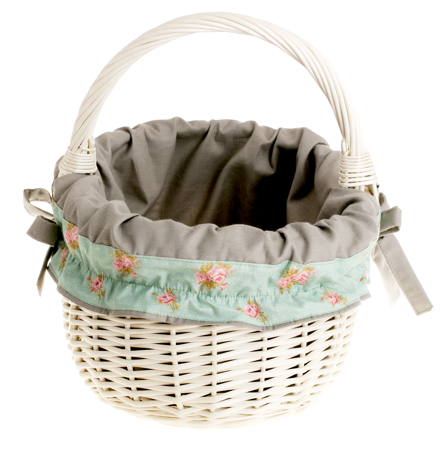 Werburga kosz na zakupy z rączką wiklinową i szarym obszyciem TheWickerStories