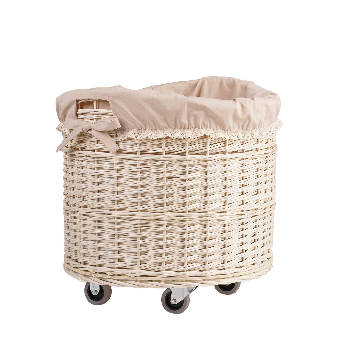 Caros wiklinowy kosz do przechowywania z beżowym obszyciem TheWickerStories