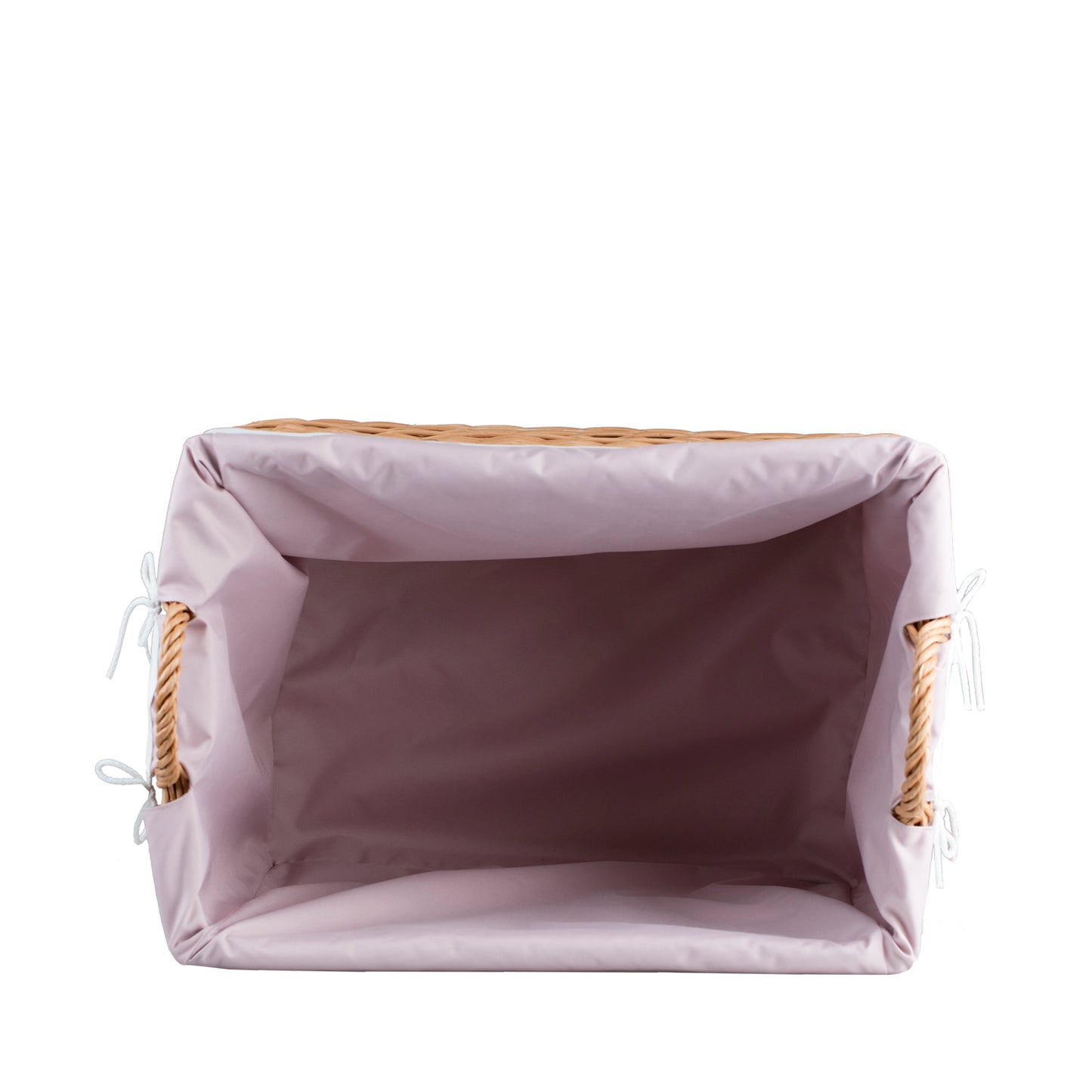 Salux wiklinowy koszyk z różowym obszyciem i kółkami TheWickerStories