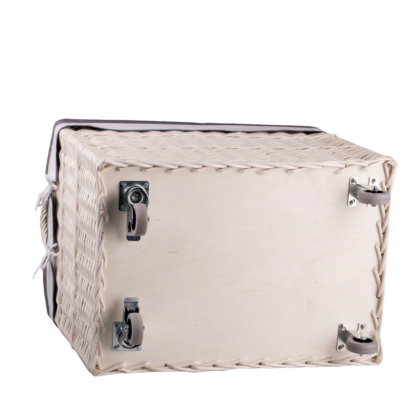 Salux wiklinowy koszyk z szarym obszyciem i kółkami TheWickerStories