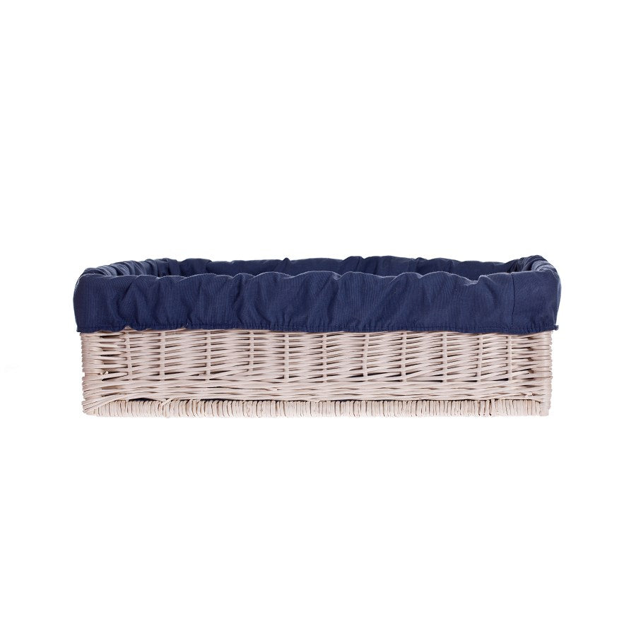 Epimoria wiklinowe legowisko dla psa i kota z granatowym obszyciem i poduszką, z niskim wejściem TheWickerStories