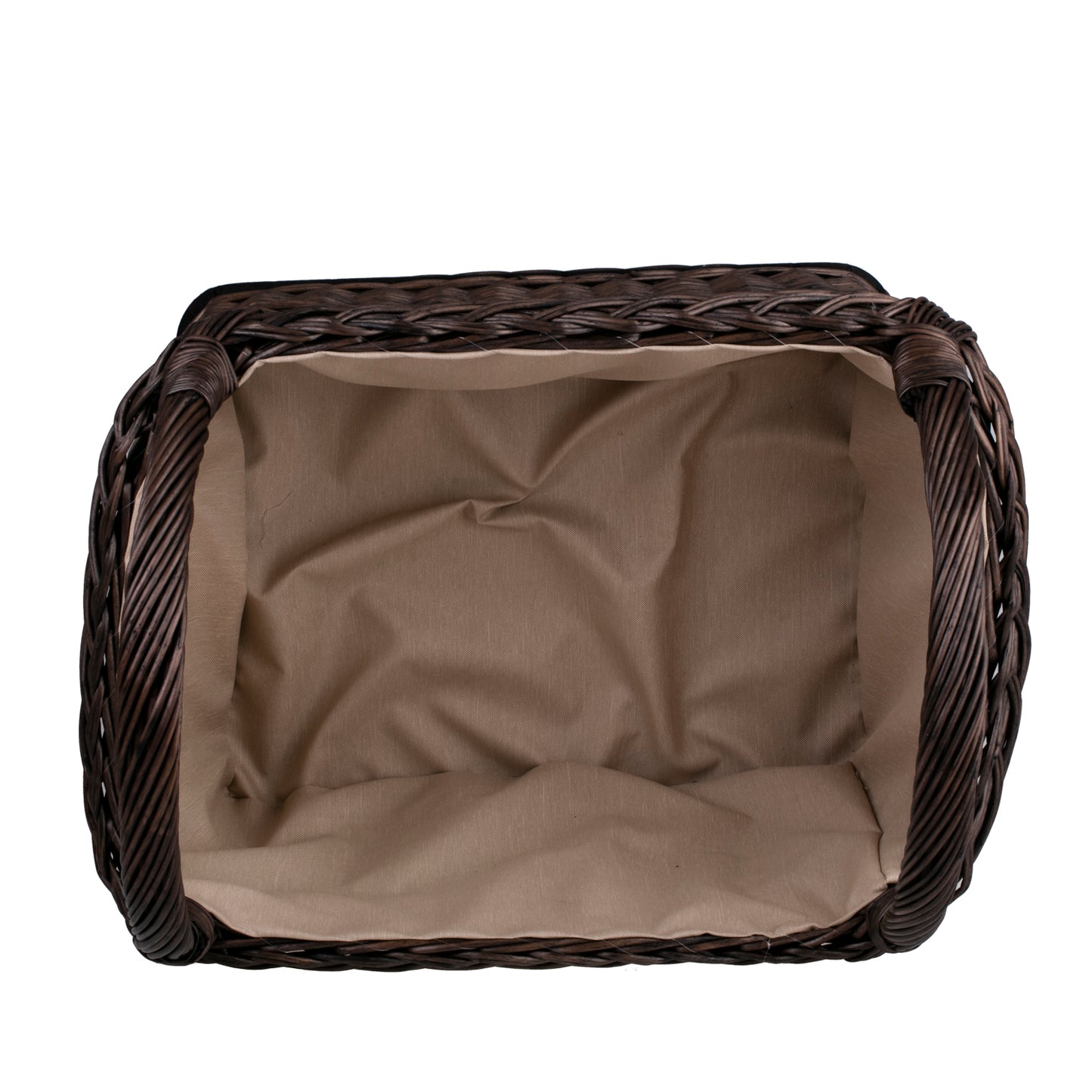 Fioras wiklinowy kosz na drewno kominkowe z beżowym obszyciem, z uchwytami TheWickerStories