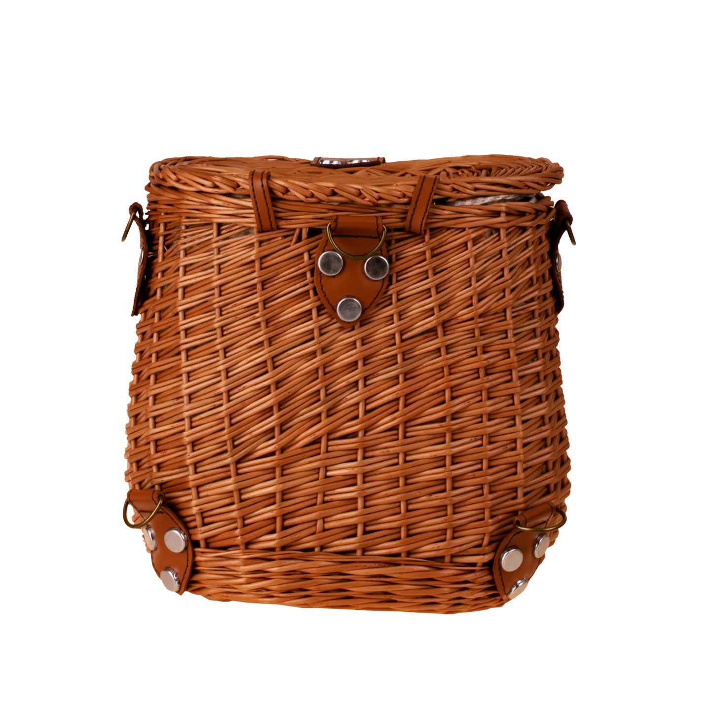 Scout wiklinowy plecak z beżowym obszyciem i skórzanymi paskami TheWickerStories