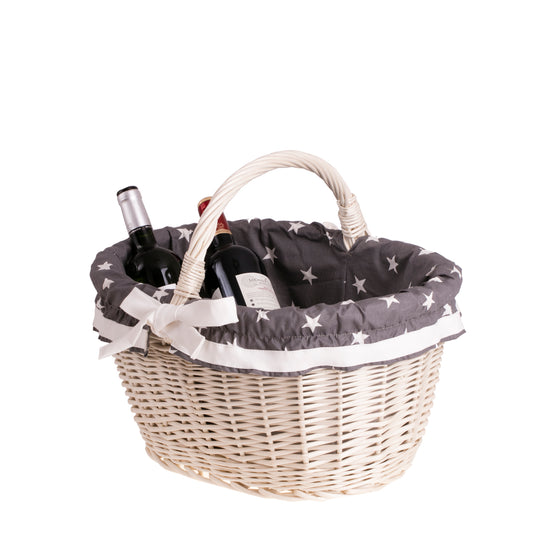 Walerissa kosz na zakupy z rączką wiklinową i szarym obszyciem TheWickerStories