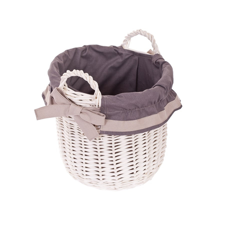 Nolira wiklinowy kosz do przechowywania z szarym obszyciem, z uchwytami TheWickerStories