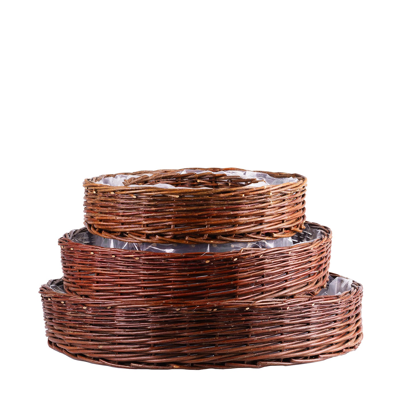 Pallados wiklinowy zestaw 3 koszyków doniczek z obszyciem TheWickerStories