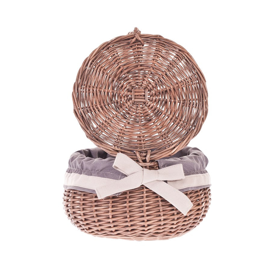 Wiloris wiklinowy pojemnik na biżuterię z szarym obszyciem, z kokardą TheWickerStories