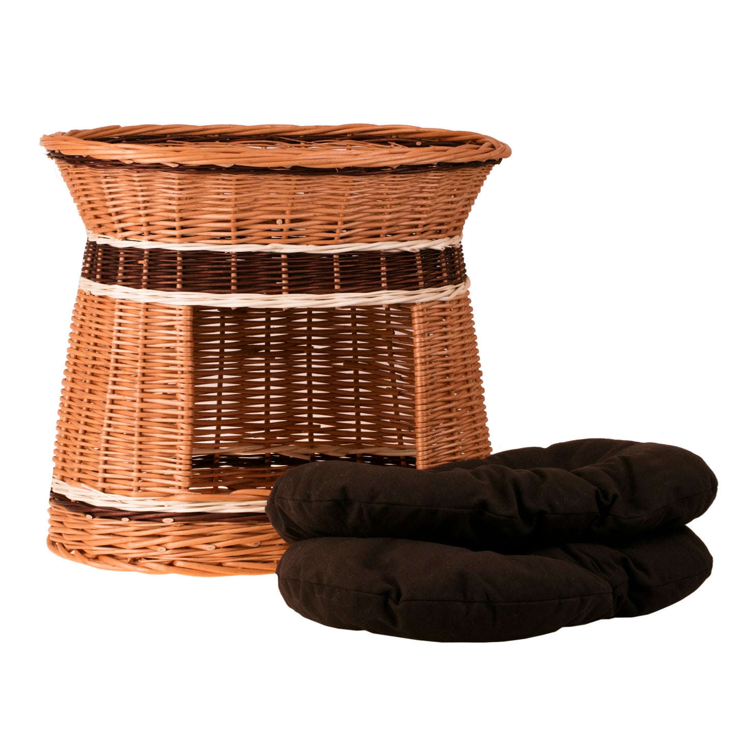 Erif wiklinowy domek dla kota i małego psa z dwoma poduszkami TheWickerStories