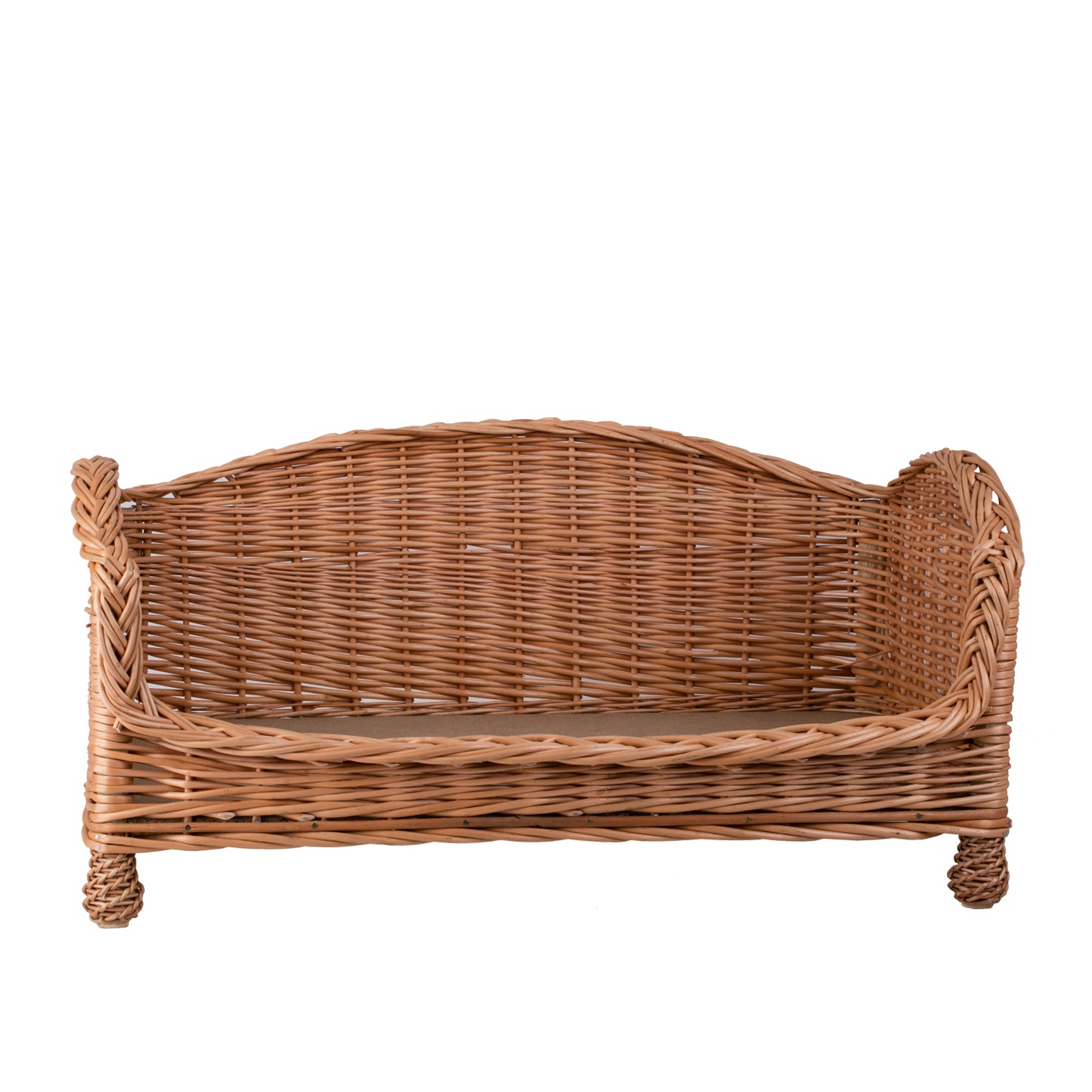 Erivia wiklinowe legowisko dla psa i kota z szarą poduszką i obniżonym wejściem TheWickerStories