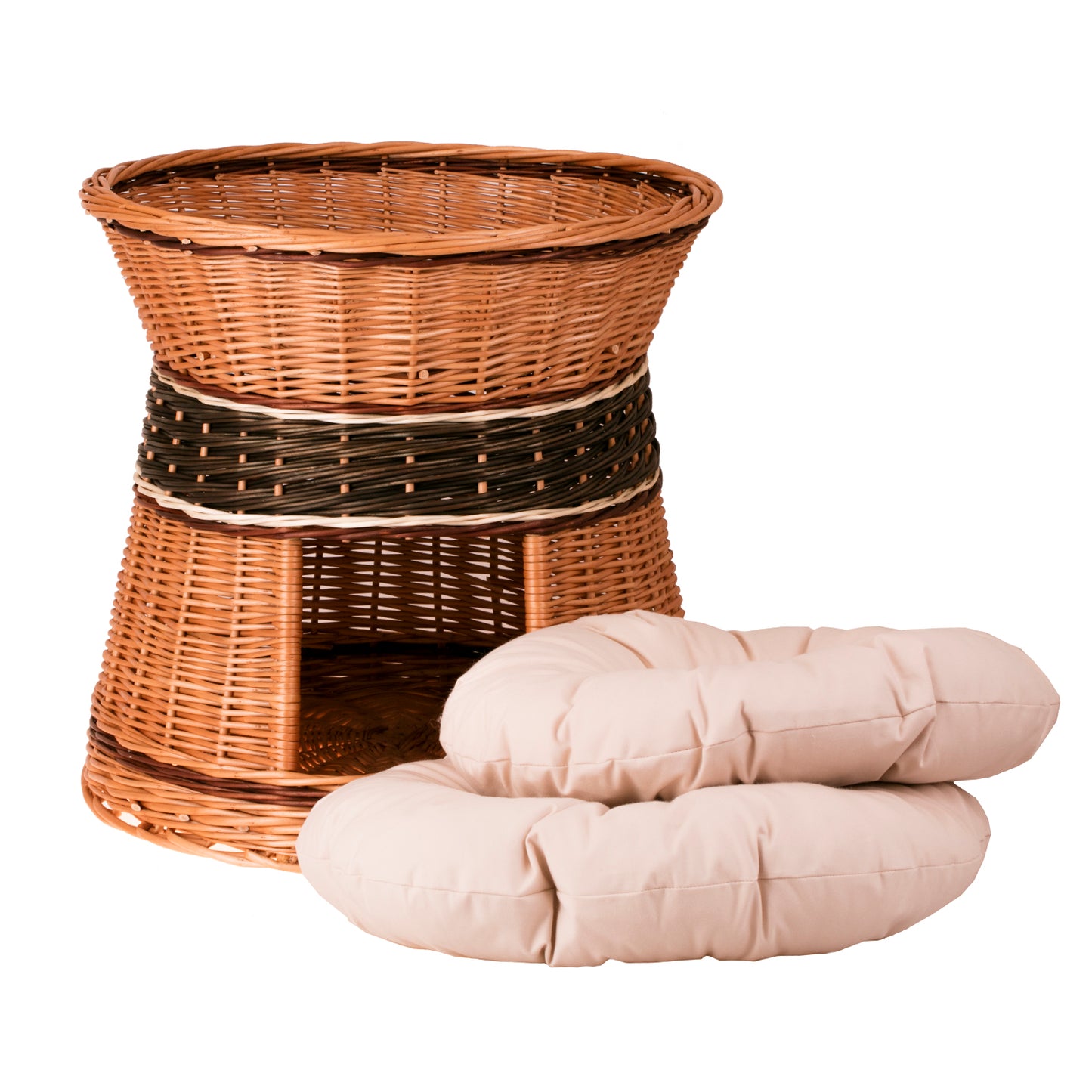 Eralis wiklinowy domek dla kota i małego psa z dwoma poziomami, z poduszkami TheWickerStories