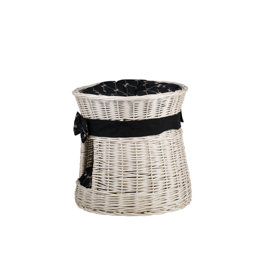 Eralis wiklinowy domek dla kota dwupoziomowy, z dwiema poduszkami i kokardą TheWickerStories