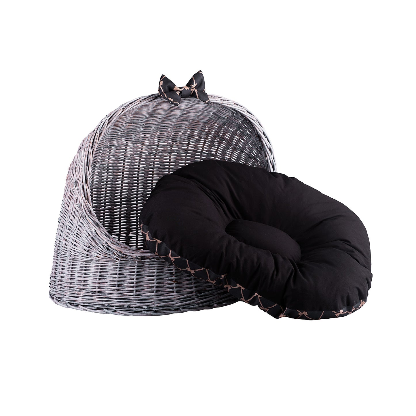 Elarion wiklinowy domek dla kota i małego psa z poduszką TheWickerStories