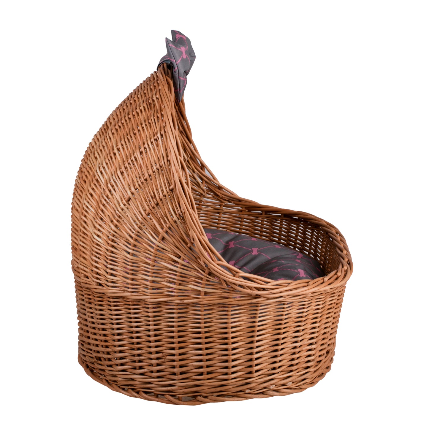 Elarion wiklinowy domek dla psa i kota z poduszką i kokardą TheWickerStories