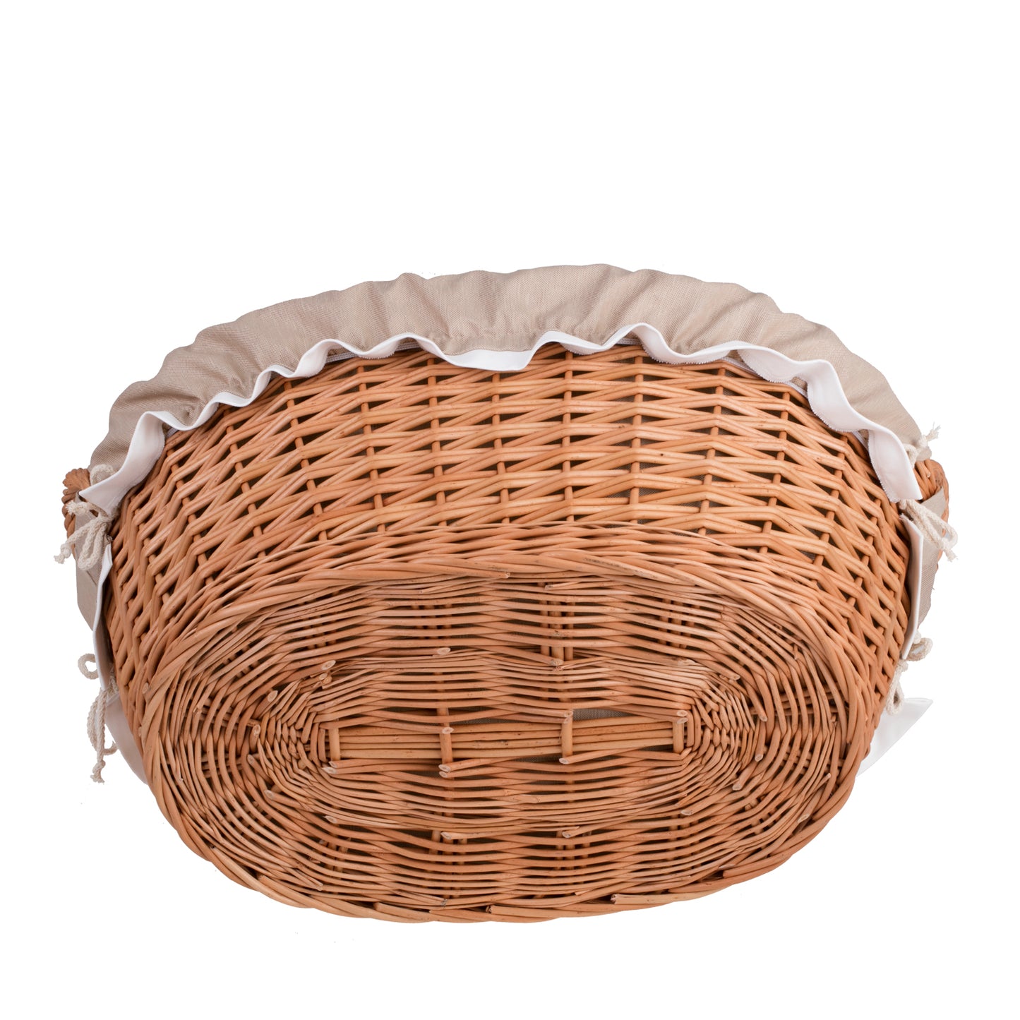Milvus wiklinowy kosz z beżowym obszyciem i uchwytami TheWickerStories