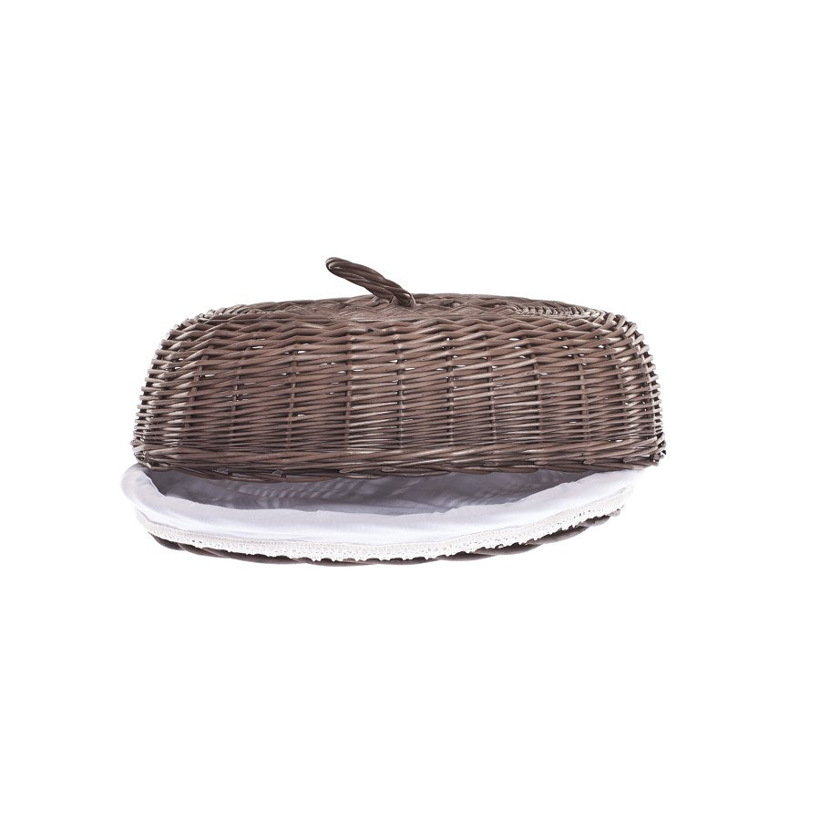 Lupus wiklinowy kosz na pieczywo z białym obszyciem, z pokrywą i dekoracyjną kokardą TheWickerStories