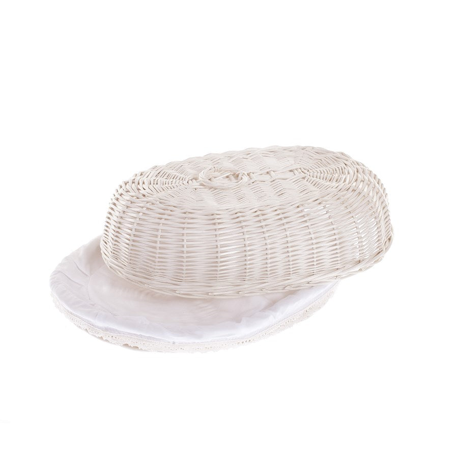 Lupus wiklinowy chlebak na pieczywo z kremowym obszyciem, z pokrywą i dekoracyjną kokardką TheWickerStories