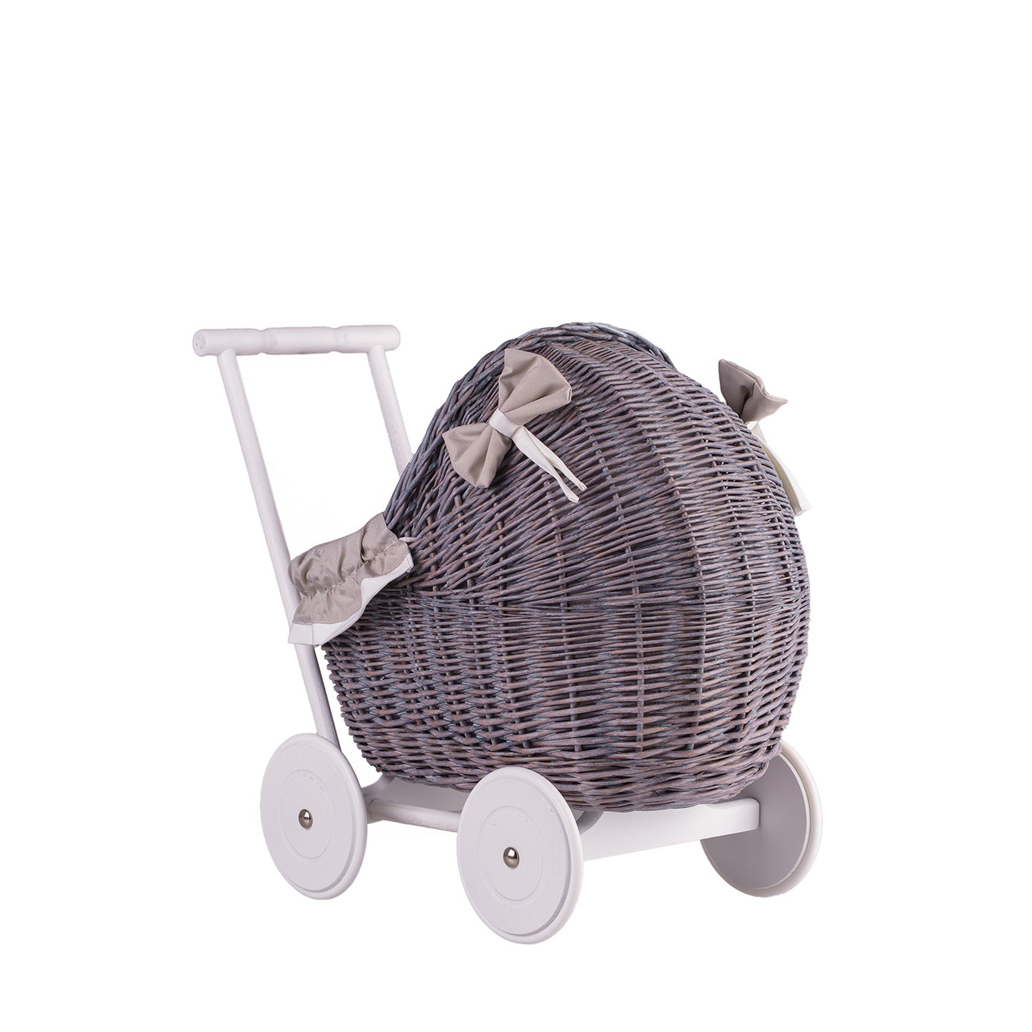 Lili wiklinowy wózek dla lalek z beżowym obszyciem, kołderką i poduszką TheWickerStories