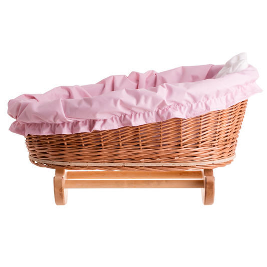 Mimi wiklinowa kołyska dla lalek z beżowym obszyciem, poduszką i kołderką TheWickerStories