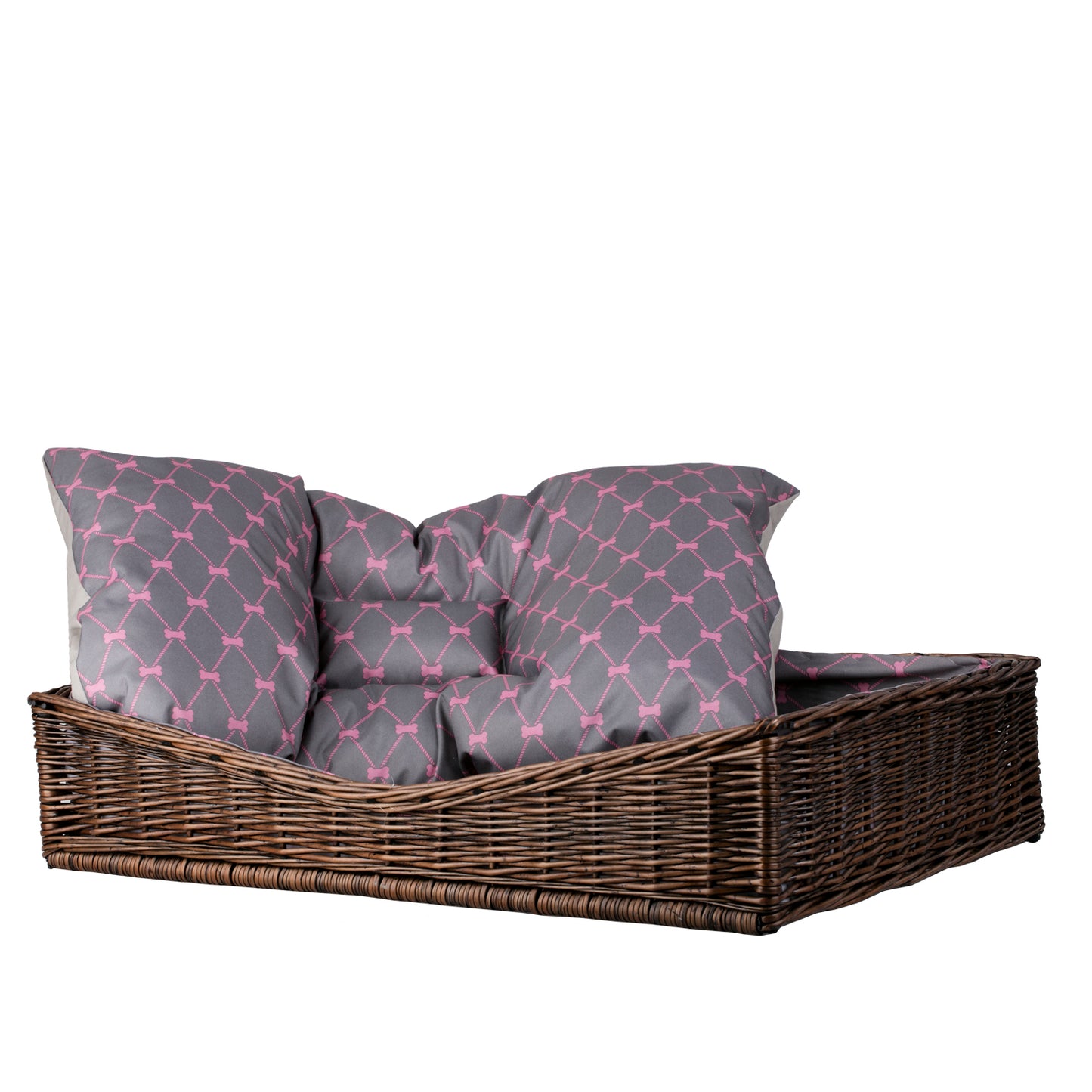 Eris wiklinowy kosz dla psa i kota z szarą, wodoodporną poduszką TheWickerStories