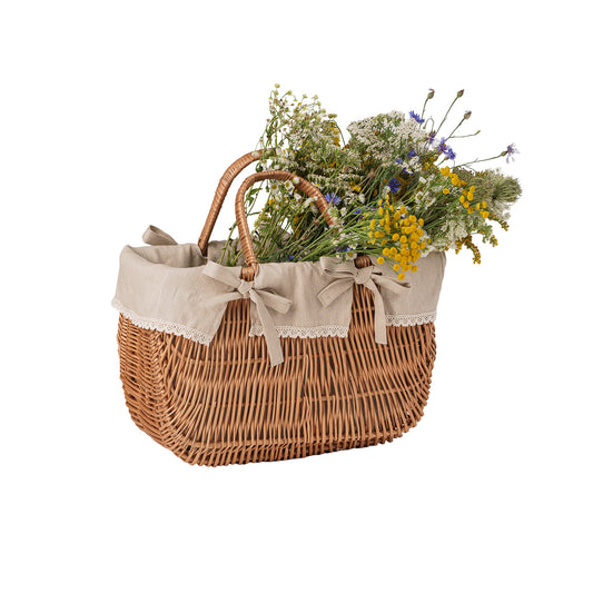 Werlissa wiklinowy koszyk z beżowym obszyciem i rączkami TheWickerStories