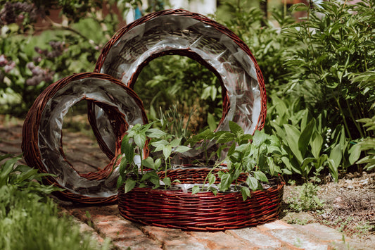 Pallados wiklinowy zestaw 3 koszyków doniczek z obszyciem TheWickerStories